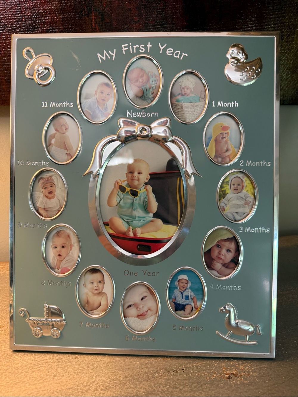 My First Year Baby Photo Frame - Silver & Light Blue
